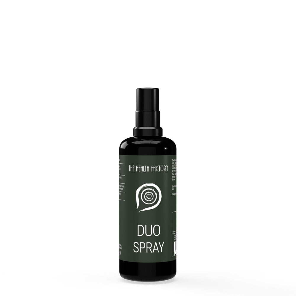 •	DUO Spray The Health Factory 100 ml donkerviolet glas spray 
•	zink en zilver huid spray 100 ml The Health Factory fles 
•	DUO Spray verpakking 100 ml verzorgingsspray zink zilver 
•	uitwendig gebruik spray zink zilver 100 ml donkerviolet glas