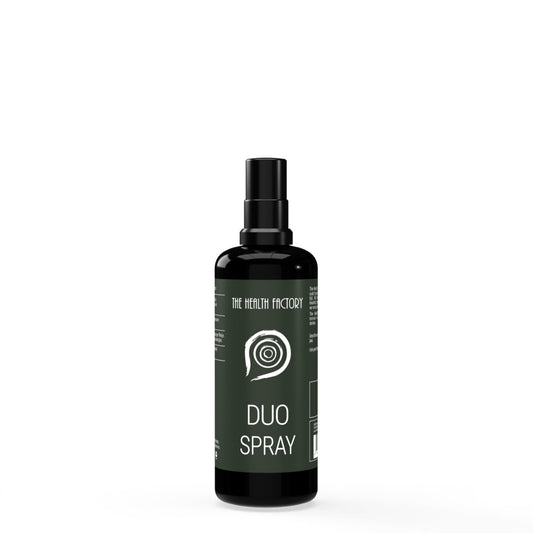 •	DUO Spray The Health Factory 100 ml donkerviolet glas spray 
•	zink en zilver huid spray 100 ml The Health Factory fles 
•	DUO Spray verpakking 100 ml verzorgingsspray zink zilver 
•	uitwendig gebruik spray zink zilver 100 ml donkerviolet glas