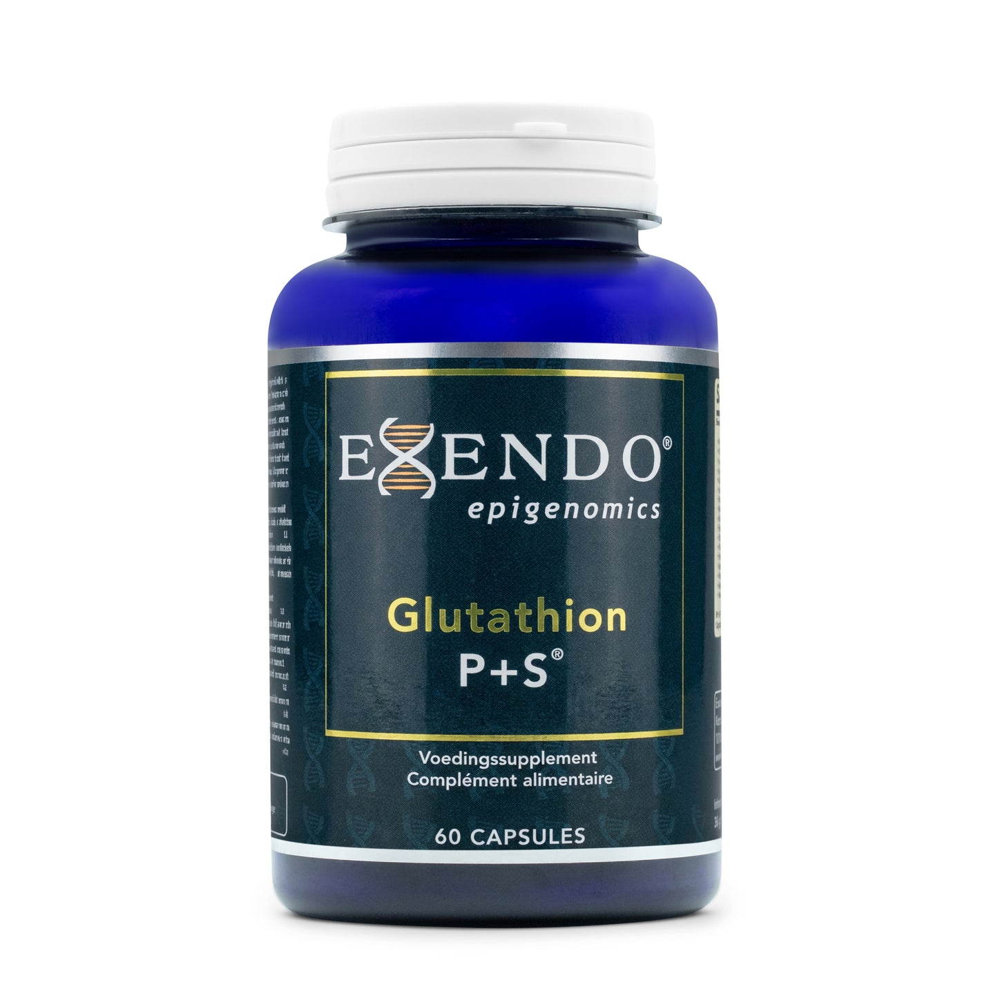 • Glutathion P+S Exendo Epigenomics vegan capsules pot
• NAC aminozuren supplement Glutathion P+S capsules Exendo
• multinutriënten antioxidant formule capsules verpakking
• Exendo Glutathion P+S supplement vegan capsules pot
