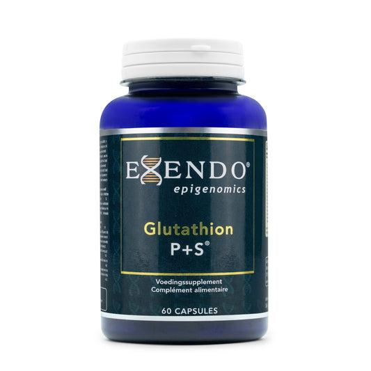 • Glutathion P+S Exendo Epigenomics vegan capsules pot
• NAC aminozuren supplement Glutathion P+S capsules Exendo
• multinutriënten antioxidant formule capsules verpakking
• Exendo Glutathion P+S supplement vegan capsules pot