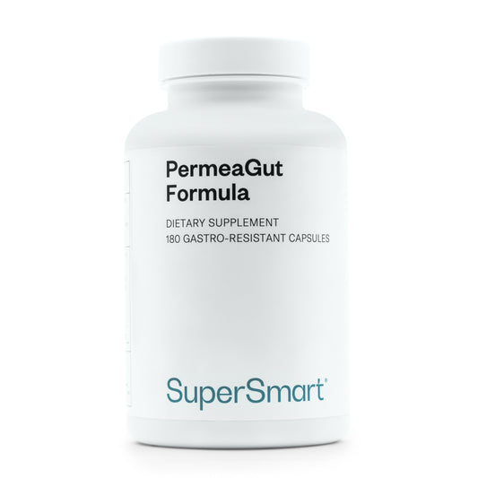 • PermeaGut Formula SuperSmart capsules pot 180 stuks
• L-glutamine butyraat quercetine darm supplement capsules
• maagsapresistente darm formule SuperSmart supplement
• SuperSmart PermeaGut Formula voedingssupplement verpakking