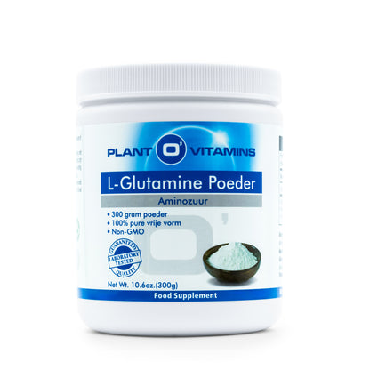 • L-Glutamine Poeder Plant O’Vitamins 250g verpakking
• puur aminozuur glutamine poeder Plant O’Vitamins pot
• vegan L-glutamine supplement poeder scoop lifestyle
• Plant O’Vitamins glutamine poeder sport supplement