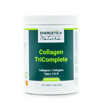 •	Collagen TriComplete Energetica Natura collageen poeder 400g 
•	collageen poeder type I II III Energetica Natura verpakking 
•	Energetica Natura Collagen TriComplete scoop poeder pot 
•	collageen supplement met vitaminen mineralen poeder 400g 